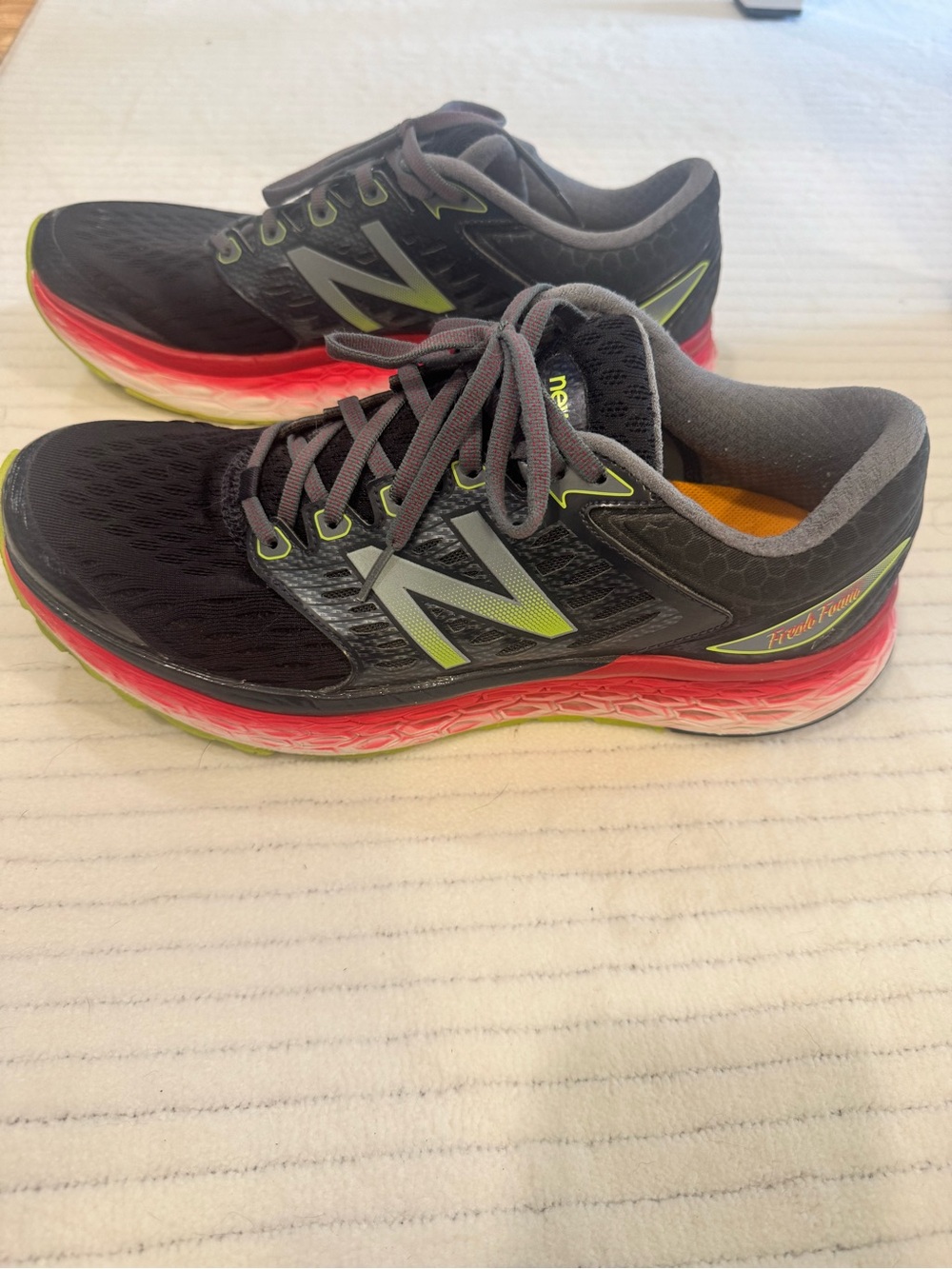New Balance Men's Black Running Shoes with Red and Neon Green Accents 10.5